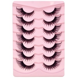 Vivis 3D Mink Cat Eye False Lashes, Dramatic Full Volume, Wispy Fluffy Style Fake Eyelashes, 7 Pairs, Black 1.5cm DC03