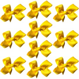 10pk Yellow Hair Bows Knots Clips Slides Grips 3" Inch 7.6cm Solid Colour Girls School Hairbow Accessories