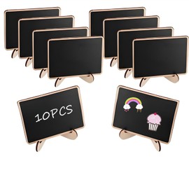 Mini Chalkboard Signs, 10PCS Small Chalkboards with Easel Stand Reusable Wooden Blackboards for Table Numbers, Food Labels, Message Boards and Event Decorations. (A)