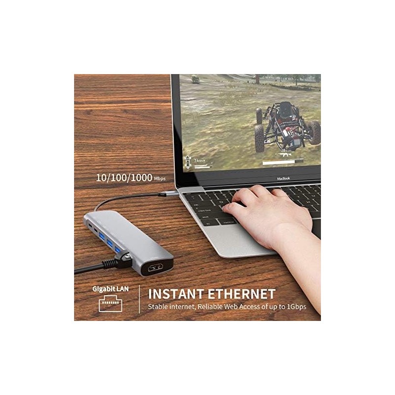 HUB C 9 en 1 USB con HDMI 4K, PD