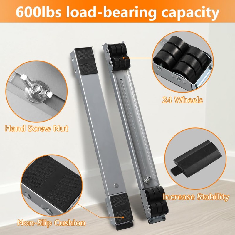 LUCKUP Heavy Duty Appliance Rollers W/Crowbar, Extendable Washing Machine Stand