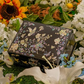 February Mountain Mother of Pearl Jewelry Box - Gifts for Mom Wife Girlfriend Her on Mothers Day Valentines Day Anniversary Christmas Birthday Gifts for Women Wooden Keepsake Treasure Box