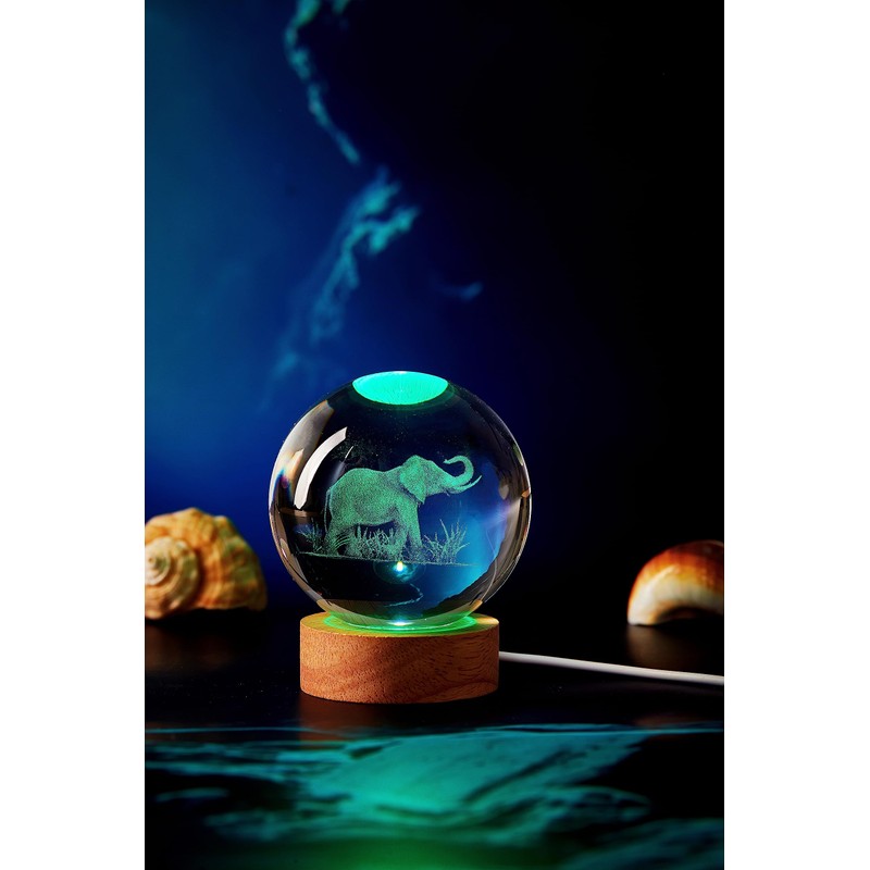 DIGFPWT Elephant Lamp,3.15 inch K9 Elephant Crystal Ball Lamp, Elephant