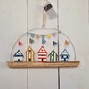 "Rustic Beach Huts with Flags in Driftwood" Decorative Seaside Theme