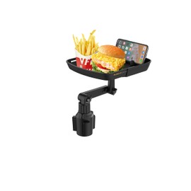 Qihoo Car Cup Holder Tray Table Multifunctional Car Tray for Eating 360° Swivel Adjustable Car Food Eating Tray Table and Base with Extra Phone Slot（Enhanced Tray deepening） Black