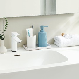 Small Soap Dispenser for Bathroom and Kitchen, Modern Farmhouse Striped Style Plastic Hand Soap Dish Soap Dispenser with Pump Light Blue