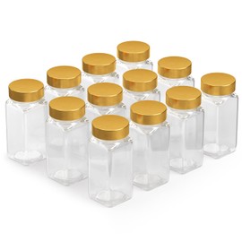 Taft's SQUARE Glass Spice Jars & Bottles - 33% Thicker, 12 Pcs Glass Spice Seasoning Containers - 3 oz or 4 oz, Airtight & Shaker, Aluminum Finish (Square, Bronze)
