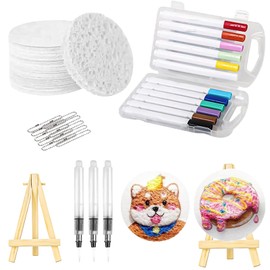 Puasok Magic Puffy Paint Set für Kinder, 3D Schaum Malpapier Rund 10 Stück, 12 Farben Marker, 3 Wasserpinsel, 10 Perlenketten & 1 Mini Staffelei, DIY Textur-Malset für kreatives Zeichnen