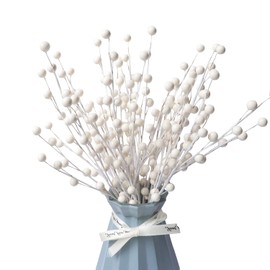 SPWOLFRT 10 Pack Artificial Berry Twig Stems, 13.5 inch Artificial Burgundy Holly Berry Picks White Berry Picks for Christmas Tree, Wedding, Party, Holiday, Wreath Decor Crafts DIY (White)