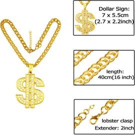 FUNKA Gold Chain Dog Collar Adjustable Cuban Link Dog Necklace with Crystal Dollar Sign Pendant Cute Fashion Pet Jewelry Chain Puppy Cat Costume Outfits Accessories with Extender Chain