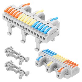 MECCANIXITY 8pcs Din Rail Press Quick Terminal Blocks DIY Splicing Wire Connectors (3 in 15 Out) 32A Terminal Blocks for Wiring Cable Circuit Inline 28-12AWG