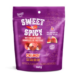 Huer - Sweet N' Spicy Chamoy Watermelon Rings 3 Pack, Chamoy Seasoned Watermelon Flavour, Soft & Chewy Gummy Candies, 140g Bags (Pack of 3) Stocking Stuffer Christmas Gift