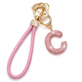 HAISWET Letter Wristlet Keychain Key Chains Key Lanyard Car Keychain for Women Initial Keychains, C-pink, Large
