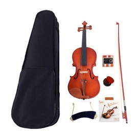 4/4 Violin, Full Size Violin, Natural Solid Wood Satin Acoustic Violin Starter Kit, Natural/Black Violin with Case Bow Rosin Strings Tuner Shoulder Rest for Beginners (4/4,Natural 4)