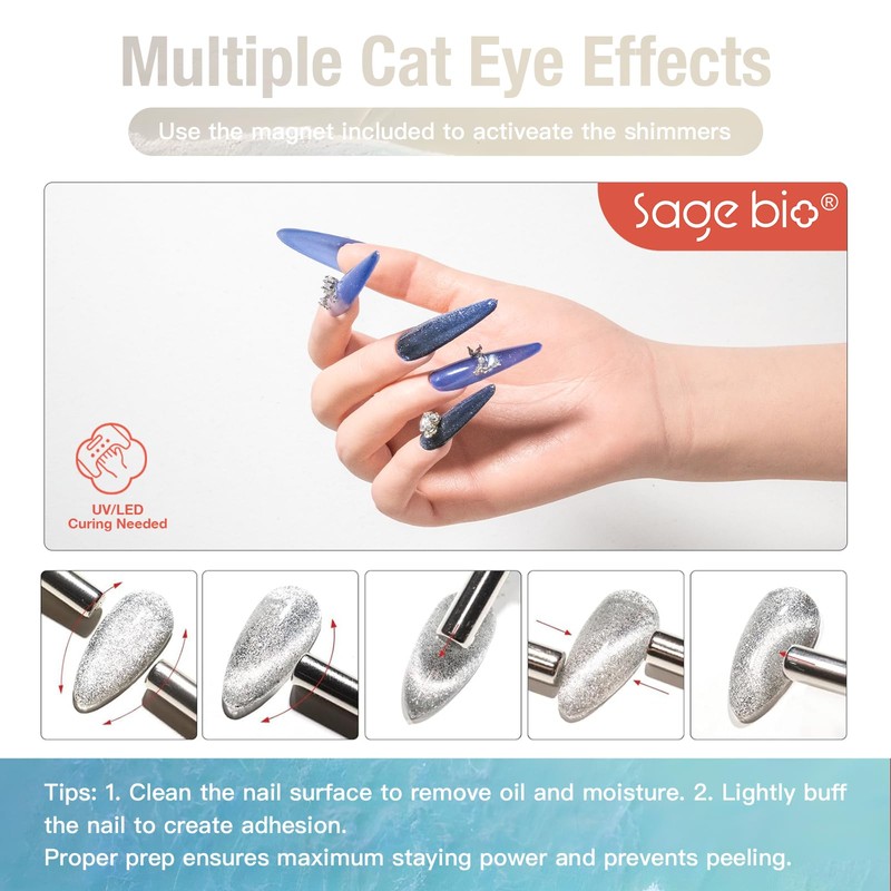 SAGEBIO Multifunctional Cat Eye Gel Nail Polish, No Base or