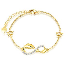 MicLee Women's Simple Bracelet Cubic Zirconia 925 Sterling Silver Allergen-Free Dolphin Infinity Sign Two Stars Bangle Bracelet with Gift Bag Super Gift for Mother Girlfriend, Silver Silver Zirconia,