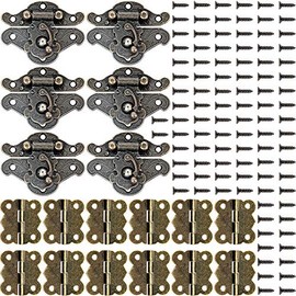 PGMJ Jewelry Box Hardware 6 Pieces Retro Design Decorative Cabinet Jewelry Box Antique Buckle Wooden Box Latch Decorative Hasp Latch Buckle and 12 Vintage Bronze Engraved Designs Hinge and 100 Screws