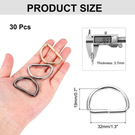 sourcing map 30Pcs 0.6 x 0.5 Inch Metal D Rings, Silver Welded Rings Buckles, Solid Hardware Bags Rings for Purse, Sewing Keychains Belts, Dog Collars, Backpack
