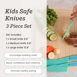 Starpack 'Finger Loving' Kid Safe Kitchen Knife Set of 3 - Kids Knife Set for Real Cooking - Serrated Edges Toddler Knives Set for 3+ Year Olds - Montessori Knive Set - BPA-Free Nylon Knives for Kids