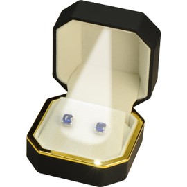The Gifts & More LED Black Earring Box for Diamond Studs, Multiple Use Necklace Earring Box Luxury Octagonal Design with Gold Trim LED Earring Jewelry Gift Holder Box with Light for Men for Women