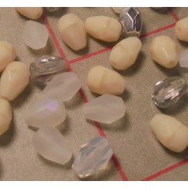 60 Small Czech Glass Faceted Pendants 7x5mm Off White Cream Silver Combo Beads