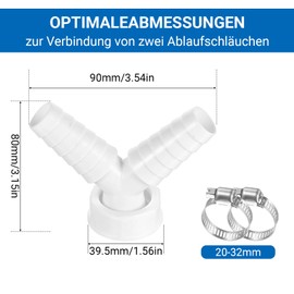 Washing Machine Drain Double Connection for Washing Machine Dishwasher 1 Inch Hose, Y-Adapter Drain Adapter Double Connection for Dishwasher, Hose with Input Connector 19-24 mm, Outlet DN 25