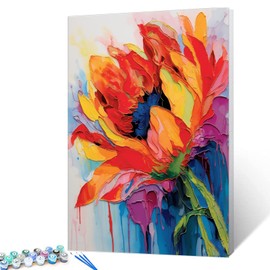 Tulip Flower Paint by Number for Adult,Abstract Graffiti Painting by Number Kits On Canvas, DIY Oil Painting Acrylic Paints,leafage Paint by Numbers for Adults and Kids Beginner（without frame）