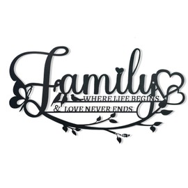 Family Sign Metal Wall Art Decor, Family Where Life Begins Love Never Ends Wrought Iron Wall Decorations, Hanging Family Sign Home Decor for Living Room Bedroom Dining Room Kitchen