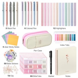 Bible Journaling Study Supplies with Highlighters, Pens, Pencil Case, Notebook, Tabs, Stickers, Cross Paper Clips - Complete Bible Journaling Kit, Christian Gifts for Women, Annotation Kit