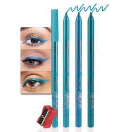 evpct 3Pcs Sky Blue & Sea Blue & Blue-green Gel Glitter Eyeliner Pencils Set for Women, Waterproof Smudge Proof lapiz de ojos delineador de ojos contra el agua Eye Liner Makeup 09 11 15