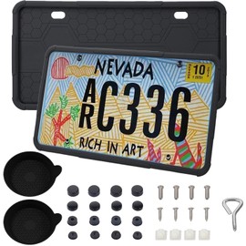 HEKAMU 2 Pcs Marco de Matrícula y 2 Portavasos,Porta Placas de Silicona para Auto con Accesorios Montaje,Resistente al óxido y a La Intemperie, Antivibración,Universal Soportes para MatríCula