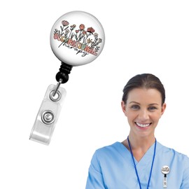 Occupational Therapy Gifts, Physical Therapy Badge Reel, Retractable Id Card Badge Holder with Alligator Clip, Name Nurse Occupational Flower Decorative Reel Clip on Card Holders Gifts Keychain