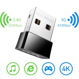 Cudy WU650 AC650 USB WiFi Adapter for PC, Dual Band for Laptop, Nano Size, Compatible with Windows XP/7/8.x/10/11
