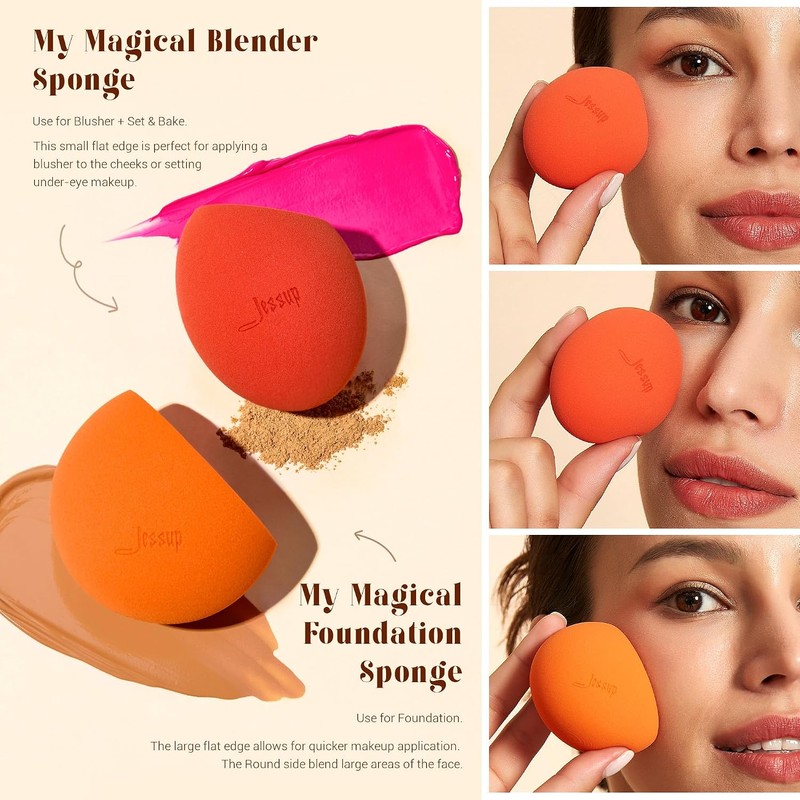 Jessup Juego de brochas para base de maquillaje con esponja,