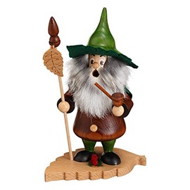 Original Ore Mountains Incense Smoker Gnome On Beech Leaf – with 24 Pieces Original Crottendorfer Räucherkerzen Incense Cones # 14103