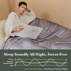 KOSMU Silk Comforter | 100% Silk Filling and 100% Bamboo Viscose Shell | Cool for Summer, Warm for Fall&Winter, Designed for Hot Sleepers (Ice Grey, King/Cal King 104”x90”, Net Silk Weight 722g)