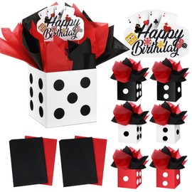 Foilswirl 6 Set Casino Theme Birthday Party Decorations for Table Centerpiece with Dice Box Poker Cutouts Sticks Black and Red Tissue Paper for Game Night Party Decoration