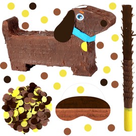 Soulchen Dachshund Dog Piñata Puppy Birthday Decoration with a Blindfold, Bat and Confetti for Dachshund Dog Theme Birthday Party Holiday Piñata Party Baby Shower Supplies