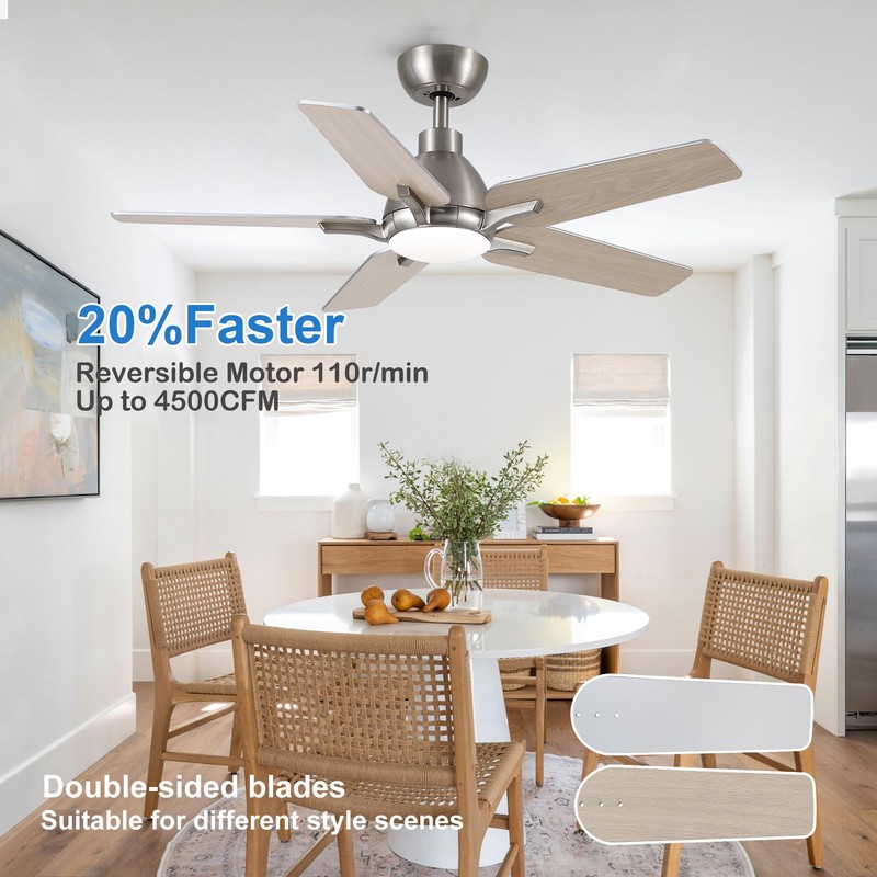 putroad 42 Inch Ceiling Fans with Lights, Brushed Nickel Ceiling