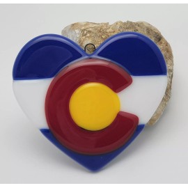 Handworks Studio Colorado Flag Heart Christmas Ornament Handmade Fused Glass Handworks Studio