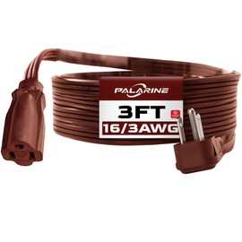 PALARINE Brown Flat Plug Extension Cord 3 ft, 16/3 SPT-3 Indoor Extension Cord 13A 3 Prong Power Cord for Kitchens, Behind Furniture, Office, UL Listed