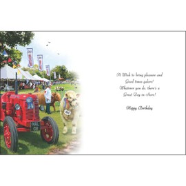 Jonny Javelin Male Birthday Card - Happy Birthday Card with Artistic Country Show and Tractor Design and Embossed Foil Details - Birthday Card for Men