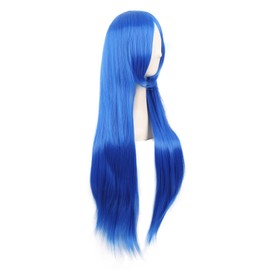 MapofBeauty 32 Inch/80 cm Side Bangs Long Straight Anime Costume Cosplay Party Wig (Bright Blue)