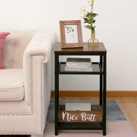 AZL1 Life Concept Industrial Side End Telephone Table with 2-Tier Mesh Shelves for Office Hallway or Living Room Wood Look Accent Furniture with Metal Frame, Rustic Brown