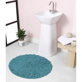 Home Weavers Bell Flower Collection 100% Cotton Tufted Bath Rugs, Extra Soft and Absorbent Bath Rugs, Non-Slip Bath Mats, Machine Washable, Bath Mats for Bathroom Floor and Tub, 22" Round, Blue