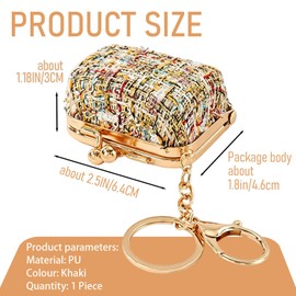 Hikiwin Mini Jewelry Box with Keychain, Travel Jewelry Case with Kiss Lock, Portable Jewelry Storage Organizer Case, Compact Ring Box for Women, Holds Earrings, Rings, Necklace, Khaki, 1 Piece