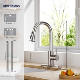 HANGE Kitchen Faucet with Pull Down Sprayer,Brushed Nickel Kitchen Sink Faucet 1-3 Hole Single Handle High Arc Stainless Steel Commercial Modern Kitchen Faucets for RV,Laundry,Bar,Utility,Farmhouse