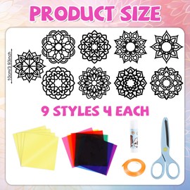 FunCharm 36 Sets Mandala Suncatcher Craft Kit for Kids, Window Arts and Crafts Kit Stained Glass Oenaments DIY Paper Craft Kit for Sunday School Classroom Holiday Birthday Project Ages 4 8 12