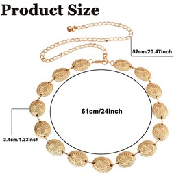 shaohui Women's Metal Chain Belt, Hollow Out Daisy Chain Belt, Country Concert Costume, Adjustable Daisy Bohemian for Dress Jeans Denim Girl (gold)