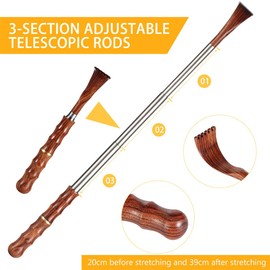 Portable Extendable Back Scratcher, Telescoping Bamboo Back Scratcher with Wooden Handle Stainless Steel Back Massager Tool for Men Women